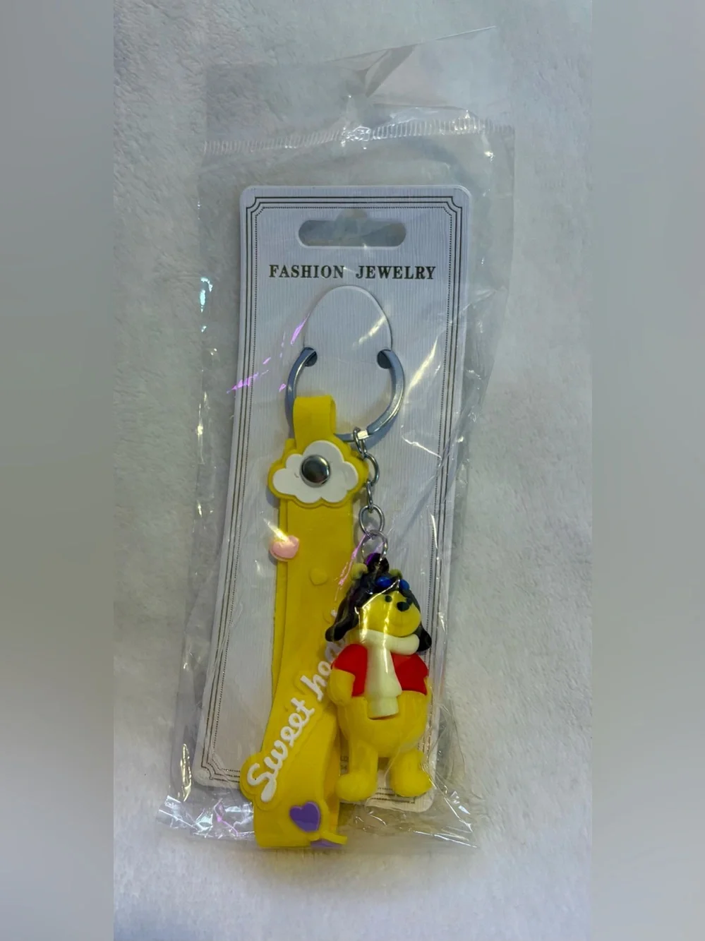 Winnie the Pooh Yellow Sweet Heart Keychain with Bear Charm